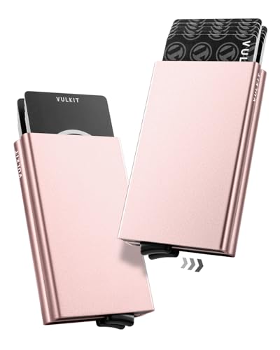 VULKIT Kartenetui Metall mit RFID NFC Schutz Karten Geldbörse Herren Geldbeutel Doppelt Karten Etui für 10 Karten, Rosa von VULKIT