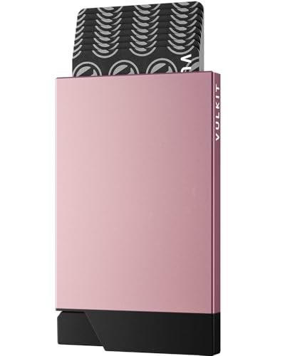 VULKIT Kartenetui Damen Metall Pop Up Kreditkartenetui Herren RFID Blocker Kartenhülle Slim Geldbörse Damen für 5-8 Karten, Roségold von VULKIT