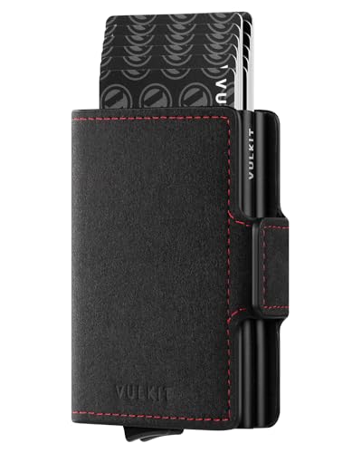 VULKIT Kartenetui Doppelt Kreditkartenetui RFID Schutz Geldbörse Herren Geldbeutel Leder Gentlemens Card Holder für Karten & Geldschein, Wildleder Dunkelgrau von VULKIT