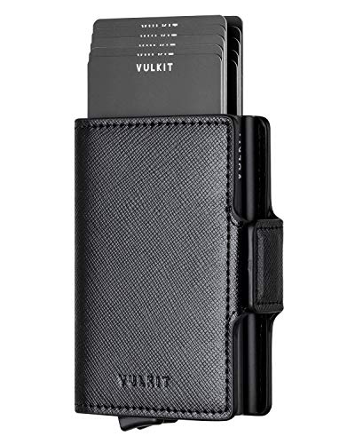 VULKIT Kartenetui Doppelt Kreditkartenetui RFID Schutz Geldbörse Herren Geldbeutel Leder Gentlemens Card Holder für Karten & Geldschein, Schwarz, Cross Schwarz von VULKIT