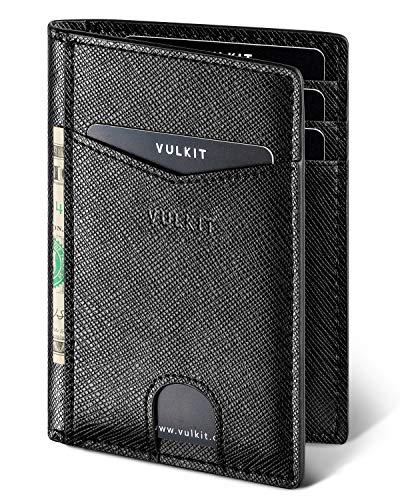 VULKIT Herren Leder Kartenetui mit RFID NFC Schutz Schlanke Geldbörse Kartenbörse mit 10 Kartenfächern von VULKIT