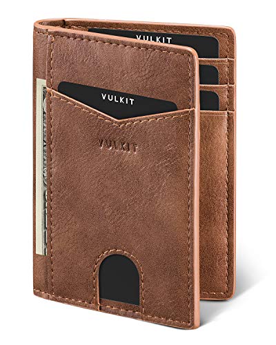 VULKIT Herren Leder Kartenetui mit RFID NFC Schutz Schlanke Geldbörse Kartenbörse mit 10 Kartenfächern von VULKIT