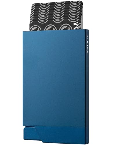 VULKIT Kartenetui Herren Metall Pop Up Kreditkartenetui Damen RFID Blocker Kartenhülle Slim Geldbörse Herren für 5-8 Karten, Marine Blau von VULKIT