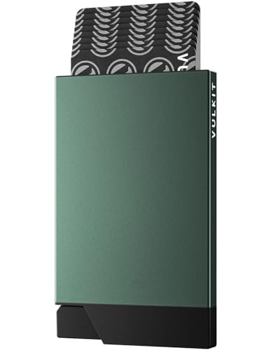 VULKIT Kartenetui Herren Metall Pop Up Kreditkartenetui Damen RFID Blocker Kartenhülle Slim Geldbörse Herren für 5-8 Karten, Mitternacht Grün von VULKIT