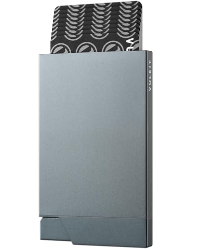 VULKIT Kartenetui Herren Metall Pop Up Kreditkartenetui Damen RFID Blocker Kartenhülle Slim Geldbörse Herren für 5-8 Karten, Raum Grau von VULKIT