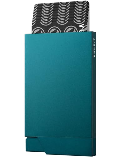 VULKIT Kartenetui Herren Metall Pop Up Kreditkartenetui Damen RFID Blocker Kartenhülle Slim Geldbörse Herren für 5-8 Karten, Smaragdgrün von VULKIT