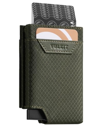 VULKIT Kartenetui Herren Pop Up Kreditkartenetui mit Geldfach Kartenhalter RFID Schutz Geldbörse Herren Bifold Karten Geldbeutel, Grün von VULKIT