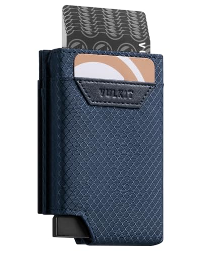 VULKIT Kartenetui Herren Pop Up Kreditkartenetui mit Geldfach Kartenhalter RFID Schutz Geldbörse Herren Bifold Karten Geldbeutel, Marineblau von VULKIT