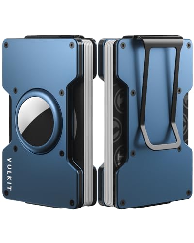 VULKIT Kartenetui Herren mit Geldklammer Metall Airtag Wallet Slim Kreditkartenetui RFID Schutz Geldbörse Herren Klein, Blau von VULKIT