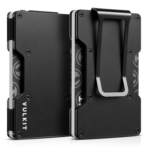 VULKIT Kartenetui Herren mit Geldklammer Metall Slim Wallet Kreditkartenetui RFID Schutz Geldbörse Herren Klein für 12–15 Karten, Schwarz von VULKIT