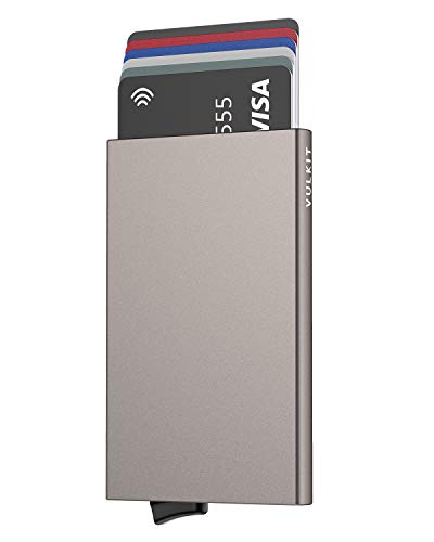 VULKIT Kartenetui Metall Geldbörse RFID Schutz Mini Herren Portemonnaie Geldbeutel Automatisch Pop Up für 5 Karten von VULKIT