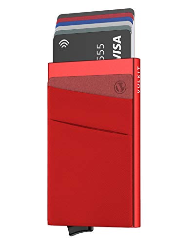 VULKIT Kartenetui RFID NFC Schutz Portemonnaie Herren mit Geldfach Mini Card Holder Wallet für 5-7 Karten und Banknoten, Rot von VULKIT