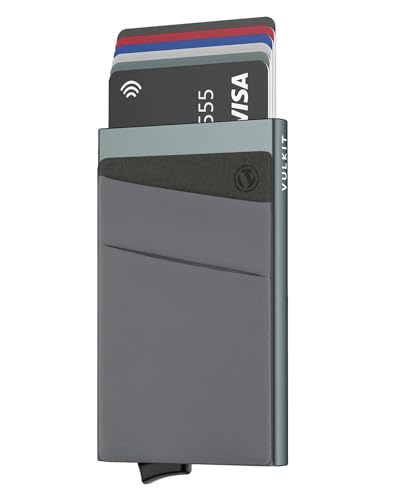 VULKIT Kartenetui RFID NFC Schutz Portemonnaie Herren mit Geldfach Mini Card Holder Wallet für 5-7 Karten und Banknoten (Grau) von VULKIT