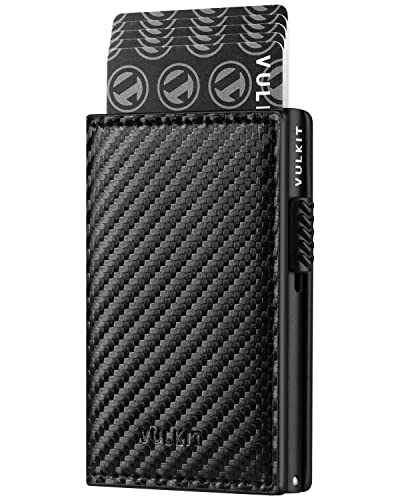 VULKIT Kartenhalter Pop up Brieftasche RFID Blockierende Schmale Leder Karten Brieftasche für 11 Karten und Notizen von VULKIT