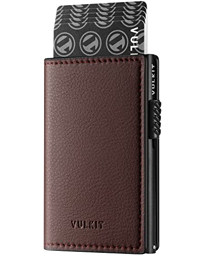 VULKIT Kartenhalter Pop up Brieftasche RFID Blockierende Schmale Leder Karten Brieftasche für 11 Karten und Notizen von VULKIT