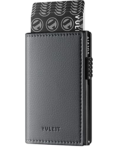 VULKIT Kartenhalter Pop up Brieftasche RFID Blockierende Schmale Leder Karten Brieftasche für 11 Karten und Notizen von VULKIT