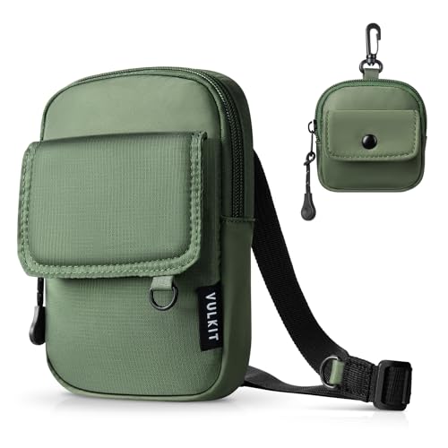 VULKIT Kleine Umhängetasche für Herren Legere Schultertasche Hüfttasche RFID-blockierend Seitliche Handytasche Kuriertasche mit Extra Münzfach Arbeit Reisen Alltag von VULKIT