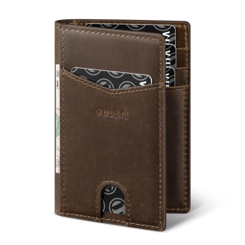 VULKIT Kreditkartenetui, RFID-blockierendes, schlankes Echtleder-Geldbörse, Anti-Scan-Bankkartenhalter, schneller Zugriff mit 10 Steckplätzen von VULKIT