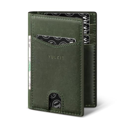 VULKIT Kreditkartenetui, RFID-blockierendes, schlankes Echtleder-Geldbörse, Anti-Scan-Bankkartenhalter, schneller Zugriff mit 10 Steckplätzen von VULKIT