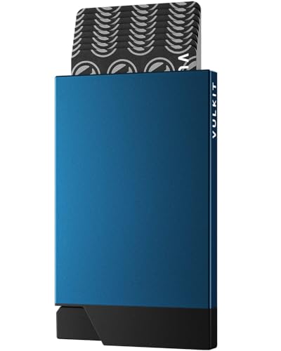 VULKIT Kartenetui Herren Metall Pop Up Kreditkartenetui Damen RFID Blocker Kartenhülle Slim Geldbörse Herren für 5-8 Karten, Marine Blau von VULKIT