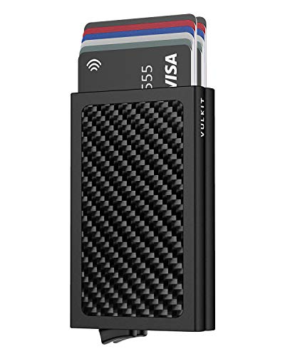 VULKIT Kartenetui Kohlefaser mit RFID NFC Schutz Karten Geldbörse Herren Geldbeutel Doppelt Karten Etui für 10 Karten von VULKIT