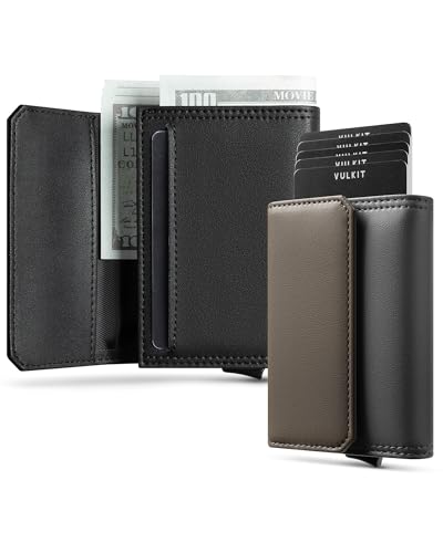VULKIT Minimale Herrenbörse mit RFID-Blockierung, Pop-Up-Kartenetui, ID-Fenster und Bargeld-/Scheckfach - Grau von VULKIT