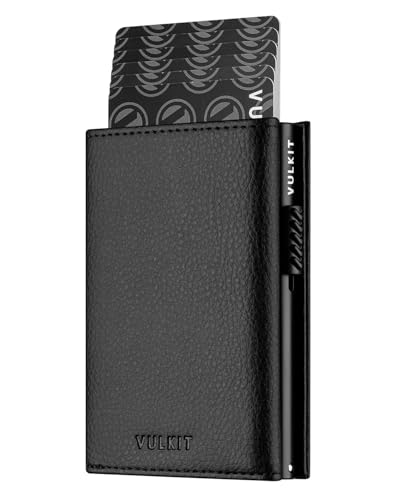 VULKIT Kreditkartenetui RFID-blockierende Pop-Up-Kartentasche aus Echtem Leder mit Geldscheinfach, Ausweisfenster, Münzfach und Magnetverschluss von VULKIT