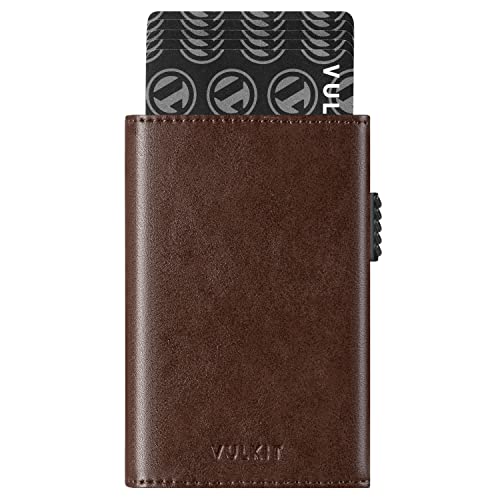 VULKIT Kreditkartenetui RFID-blockierende Pop-Up-Kartentasche aus Echtem Leder mit Geldscheinfach, Ausweisfenster und Magnetverschluss von VULKIT