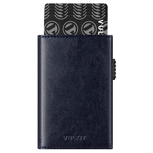 VULKIT Kreditkartenetui RFID-blockierende Pop-Up-Kartentasche aus Echtem Leder mit Geldscheinfach, Ausweisfenster und Magnetverschluss von VULKIT