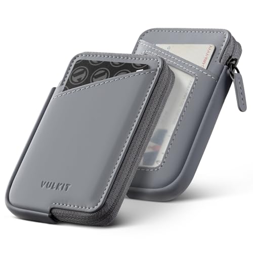 VULKIT Kreditkartenetui RFID-blockierendes Kartenetui aus Leder mit Reißverschluss Schmales Minimalistisches Kartenetui, für bis zu 10 Karten und Gefaltete Geldscheine von VULKIT