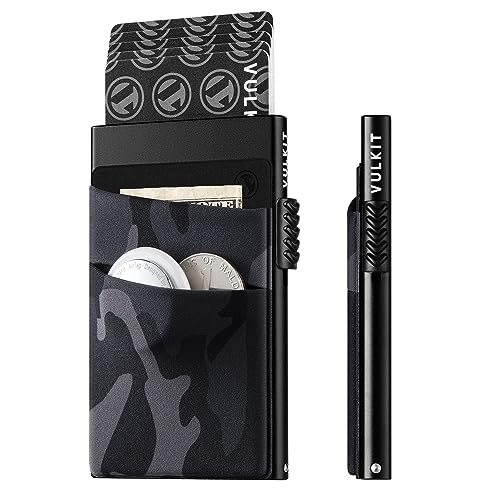 VULKIT Kreditkartenetui für Herren Damen mit 2 Tarnfächer, Minimalistisches Automatisches Pop Up Kartenhalter aus Aluminium RFID-Schutz, Schwarz von VULKIT