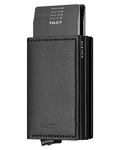 VULKIT Kreditkartenetui für Herren Geldbörse RFID Schutz Leder Geldbeutel Wallet Klein mit 3 Steckplätzen für 10-14 Karten & Geld von VULKIT