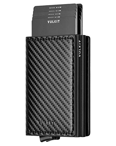 VULKIT Kreditkartenetui für Herren Geldbörse RFID Schutz Leder Geldbeutel Wallet Klein mit 3 Steckplätzen für 10-14 Karten & Geld von VULKIT