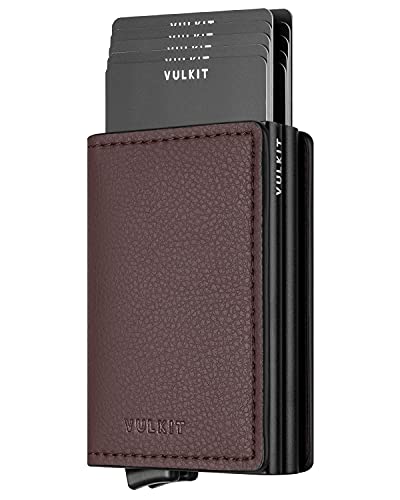 VULKIT Kreditkartenetui für Herren Geldbörse RFID Schutz Leder Geldbeutel Wallet Klein mit 3 Steckplätzen für 10-14 Karten & Geld von VULKIT