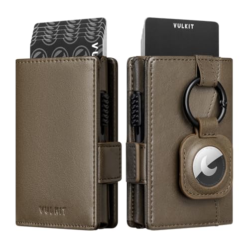 VULKIT Kreditkartenetui mit Airtag-Halter, RFID-blockierendes Kartenetui aus Metall, Magnetverschluss mit Geldscheinfach (Grün) von VULKIT