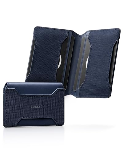 VULKIT Mini Geldbörse Herren RFID Schutz Slim Kreditkartenetui Leder Klein Kartenetui Herren oder Damen Visitenkartenetui, Marineblau von VULKIT