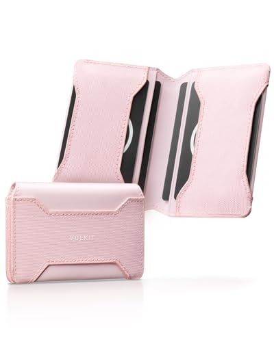 VULKIT Mini Geldbörse Herren RFID Schutz Slim Kreditkartenetui Leder Klein Kartenetui Herren oder Damen Visitenkartenetui, Rosa von VULKIT