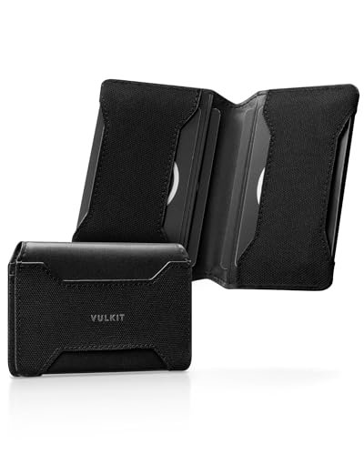VULKIT Mini Geldbörse Herren RFID Blocker Slim Kreditkartenetui Leder Klein Kartenetui Herren oder Damen Visitenkartenetui, Schwarz von VULKIT