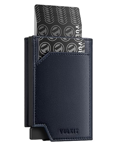 VULKIT Pop Up Geldbörse Herren Portemonnaie Leder Kreditkartenetui RFID Schutz Kartenetui Herren mit Münzfach Magnetverschluss Geldbeutel für Männer, Blau von VULKIT