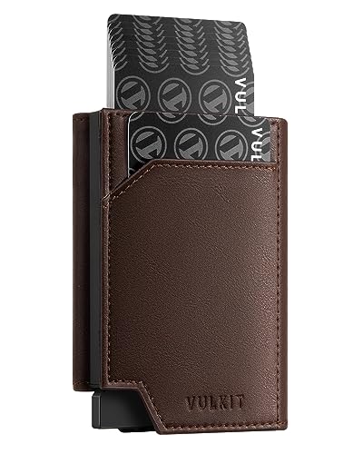 VULKIT Pop Up Geldbörse Herren Portemonnaie Leder Kreditkartenetui RFID Schutz Kartenetui Herren mit Münzfach Magnetverschluss Geldbeutel für Männer, Espresso von VULKIT