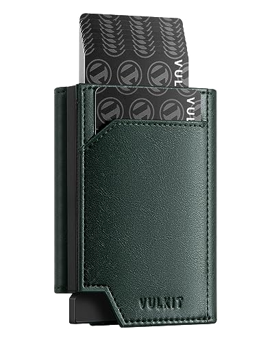 VULKIT Pop Up Geldbörse Herren Portemonnaie Leder Kreditkartenetui RFID Schutz Kartenetui Herren mit Münzfach Magnetverschluss Geldbeutel für Männer, Grün von VULKIT