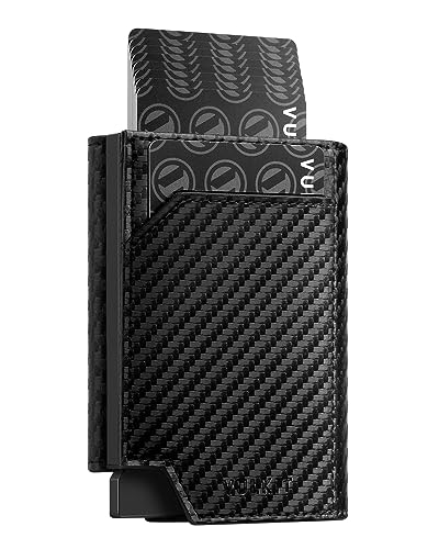 VULKIT Pop Up Geldbörse Herren Portemonnaie Leder Kreditkartenetui RFID Schutz Kartenetui Herren mit Münzfach Magnetverschluss Geldbeutel für Männer, Kohlefaser von VULKIT