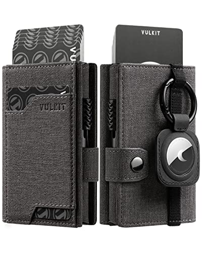 VULKIT Airtag Geldbörse Herren mit Ausweisfenster Kartenetui Herren mit Geldscheinfach Kreditkartenetui RFID Schutz mit Airtag Schlüsselanhänger, Grau von VULKIT