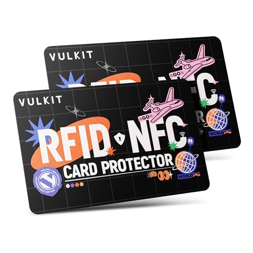 VULKIT RFID/NFC Sperrkarten – 2er-Pack, Ultradünner Kreditkartenschutz, Schutz für kontaktlose Karten, Premium-NFC-Blocker, für Kreditkarten, Ausweise, Reisepässe, Geldbörse von VULKIT