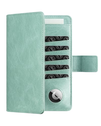 VULKIT Reisepasshülle RFID Blocker mit Airtag-Halter Ausweismappe Passport Hülle Leder Reisegeldbeutel für Herren oder Damen Reisepass Hülle Passport Cover Travel Essentials, Mintgrün von VULKIT