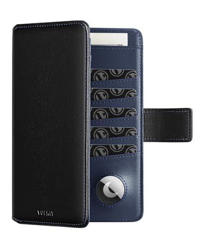 VULKIT Reisepasshülle RFID Blocker mit Airtag-Halter Ausweismappe Passport Hülle Leder Reisegeldbeutel für Herren oder Damen Reisepass Hülle Passport Cover Travel Essentials, SchwarzMarineblau von VULKIT