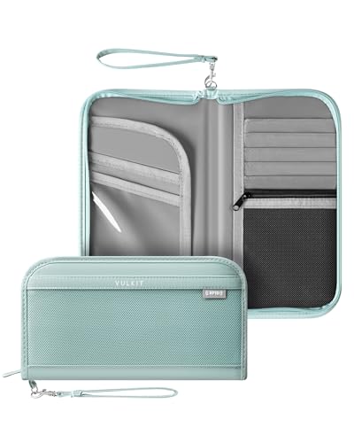 VULKIT Reisepasshülle mit RFID-Schutz Passport Hülle für Herren Damen um 2-3 Reisepasse Abzuhalten Vacation Reisepass Organizer Passport Holder Travel Essentials, Grün von VULKIT