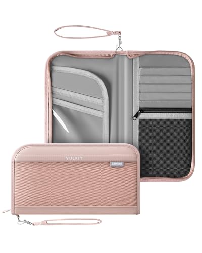 VULKIT Reisepasshülle mit RFID-Schutz Passport Hülle für Herren Damen um 2-3 Reisepasse Abzuhalten Vacation Reisepass Organizer Passport Holder Travel Essentials, Rosa von VULKIT