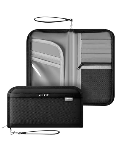 VULKIT Reisepasshülle mit RFID-Schutz Passport Hülle für Herren Damen um 2-3 Reisepasse Abzuhalten Vacation Reisepass Organizer Passport Holder Travel Essentials, Schwarz von VULKIT