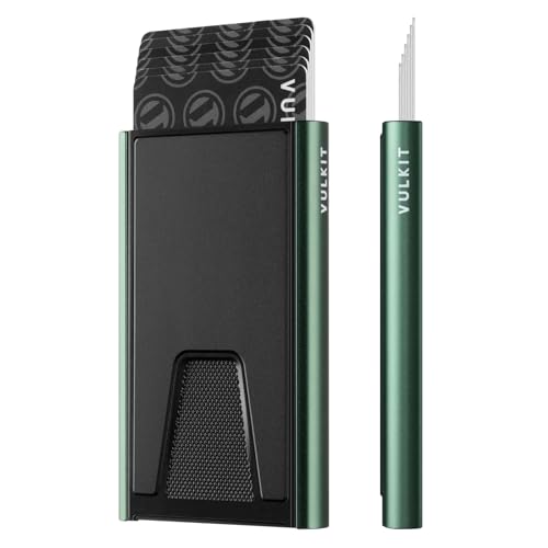 VULKIT Slim Aluminium Kreditkartenetui mit RFID Geschützt, Automatischer POP UP Karten Portemonnaie, Grün von VULKIT